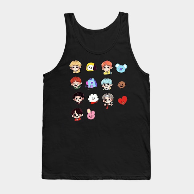 BTS Kpop Bangtan Boys Cute Caricature Tank Top by starnish